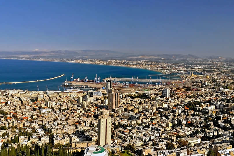 Haifa aerial city and harbor view