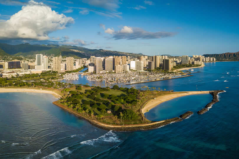 The city of Honolulu on the island of Oahu’s south shore