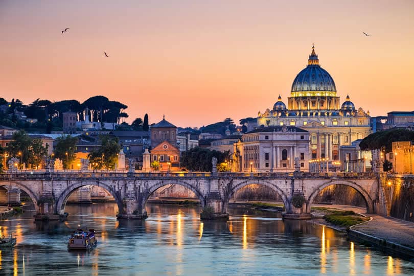 Rome city centre St Angelo bridge in the evening
