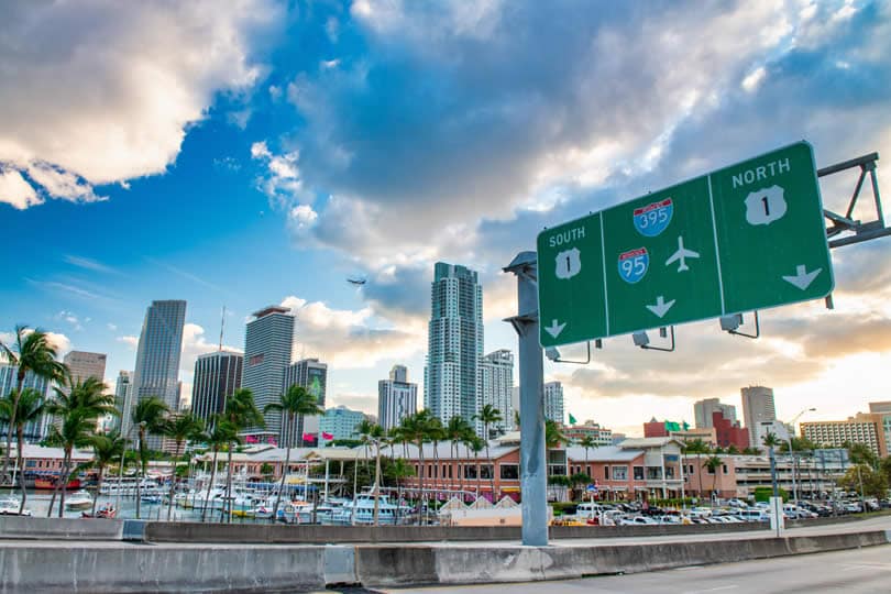 Road sign to Downtown Miami Florida