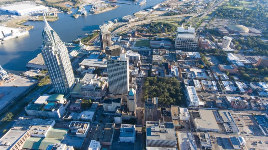 Aerial view of downtown Mobile
