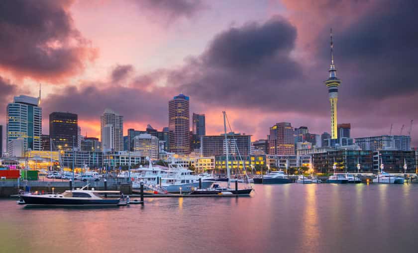 Auckland cityscape at sunrise