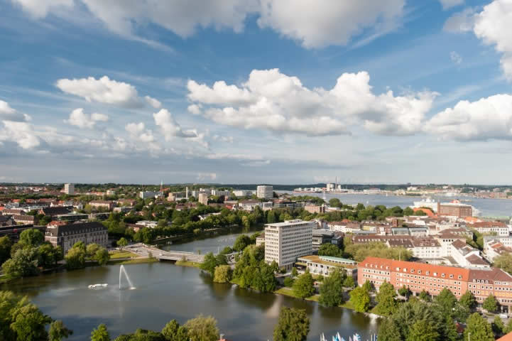 Kiel town and port view