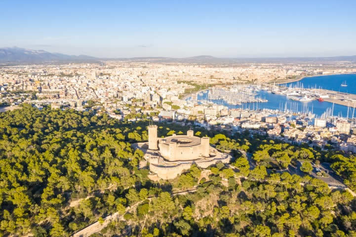 Aerial view of Palma de Mallorca city and harbor